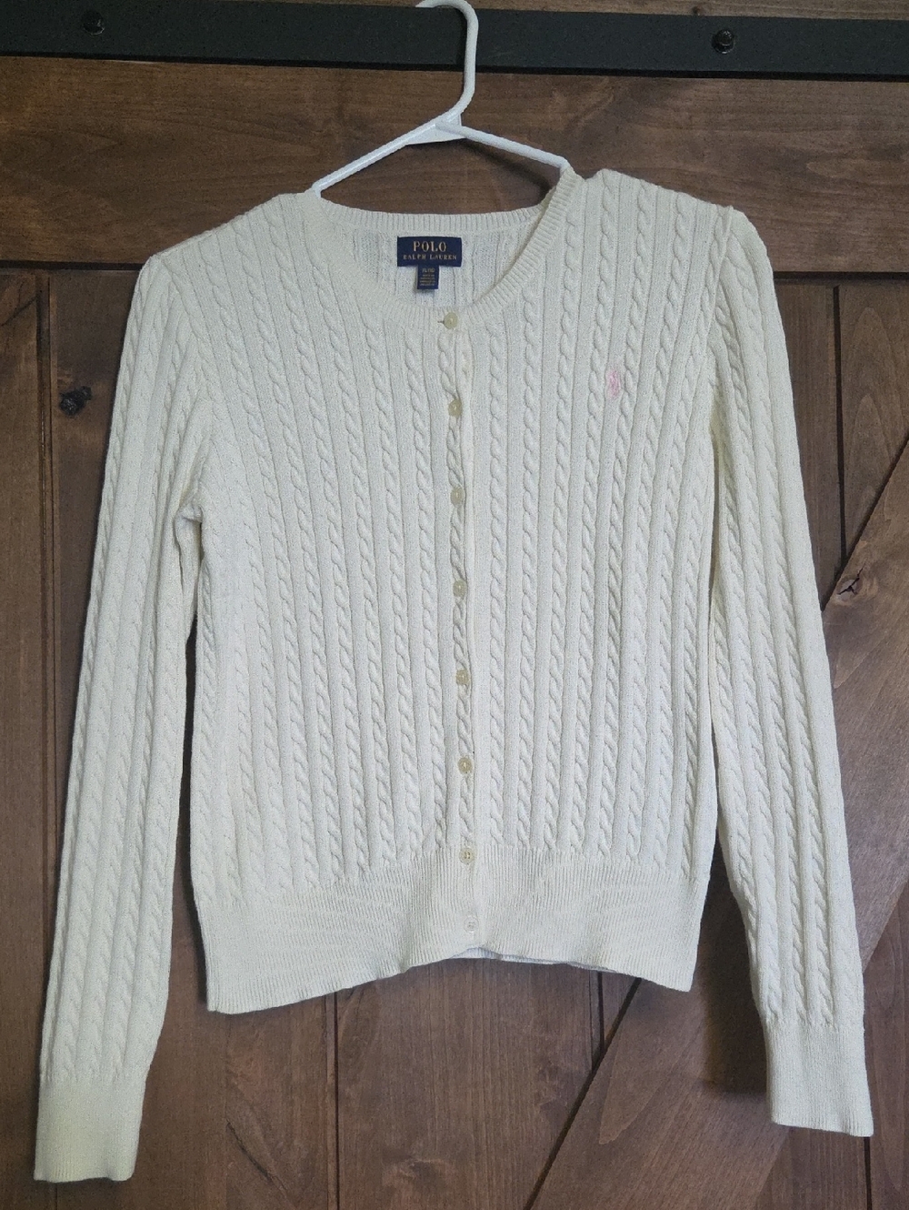 Polo by Ralph Lauren Cream Cable-Knit Crewneck Button Cardigan